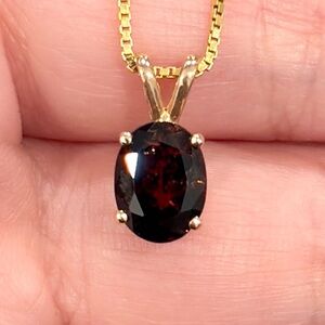 Vintage 14K Lava Black Garnet Pendant, Rose Yellow Gold, Oval Dainty Solitaire